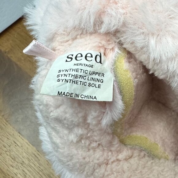 SEED HERITAGE Bunny Rabbit Plush Slippers Girls 7-8Y Soft Pink Faux Fur Slipper - Picture 9 of 9